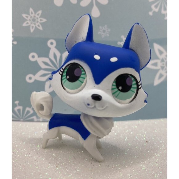Authentic Littlest Pet Shop # 2891 Cobalt Blue White Sonic Husky Aqua Eyes - Picture 2 of 3